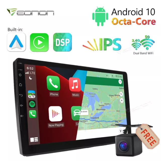 CAM+Eonon 10.1" 2 Din Car Stereo Radio GPS Navi DSP BT w/ CarPlay & Android Auto
