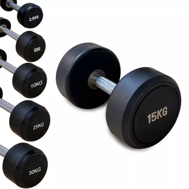 Dumbbells Black Rubber Round Dumbbell Weight Set Pairs Hand Weights Home Gym UK