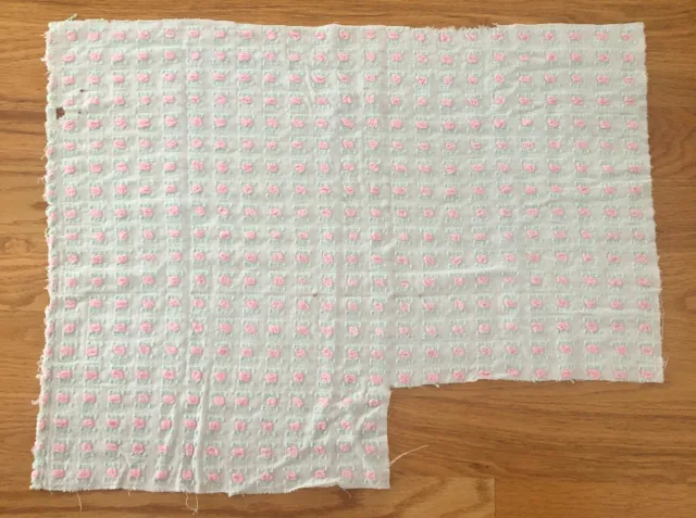 Vintage Morgan Jones Pink Green Rosebuds Chenille Cutter Fabric Piece 15"x24" +