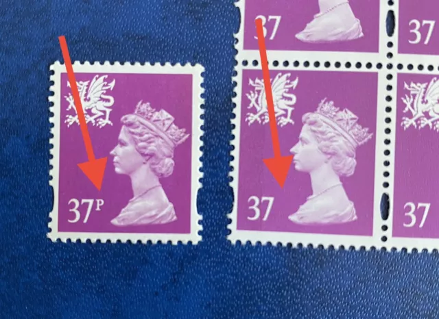 GB QEII MNH Wales SG W81 37p 2B Regional Machin Definitive BLOCK of 4“MISSING P” 2