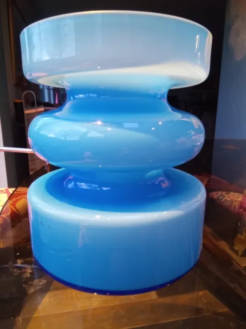 ALSTERFORS Light Blue CASED GLASS HOOPED VASE by PER OLOF STROM * 60s/70s * VG0
