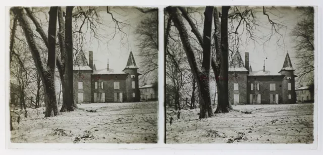 France Snow Small Castle Photo Stereo P50L3n8 Glass Plate Vintage c1930