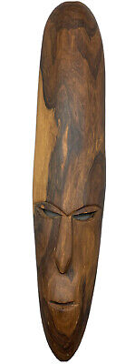 Old Wooden Tribal Face Mask Hand Carved Wood Folk Art Wall Hanging 23.5” H X 5”