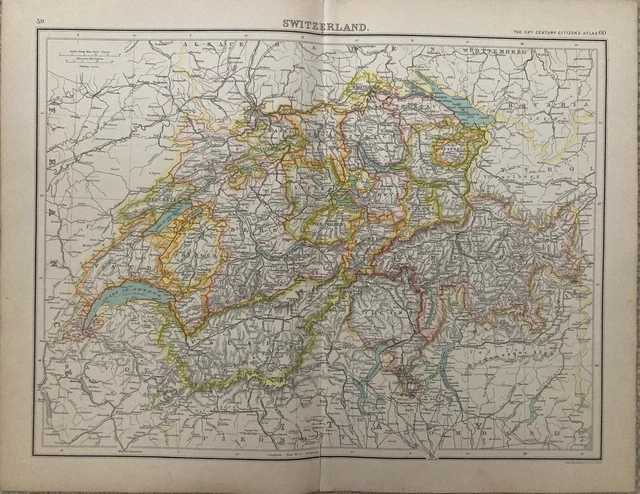 Antique 1902 Map/Switzerland/Original/Bartholomew/Print