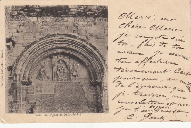 DOUZY-LE-PRE portail de l'église photo-éd desvignes timbrée 1905