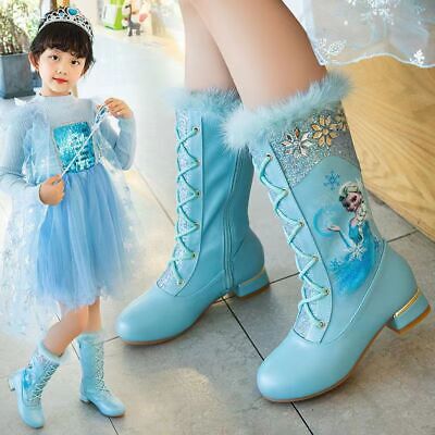 New Winter Kids Girls ELSA Princess Cosplay Party Plush Fleece High Boots