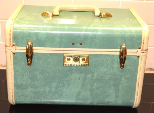 Vintage Samsonite Luggage Train Case. Shwayder Streamlite. Marbled Green