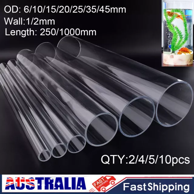 AU 6/10/15/20/25/35/45mm OD Acrylic Clear Plastic Tube Round Pipe 25cm 100cm 1M