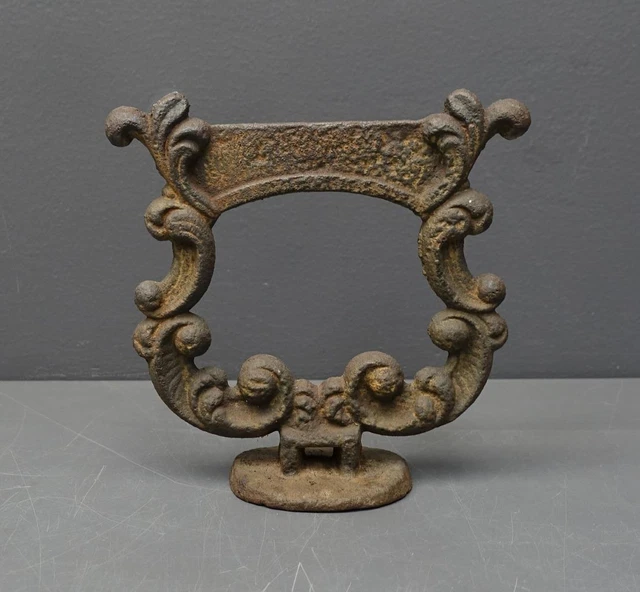 Antique Victorian 7x7 Cast Iron Ornate harp lyre Boot Scrape Door Stop