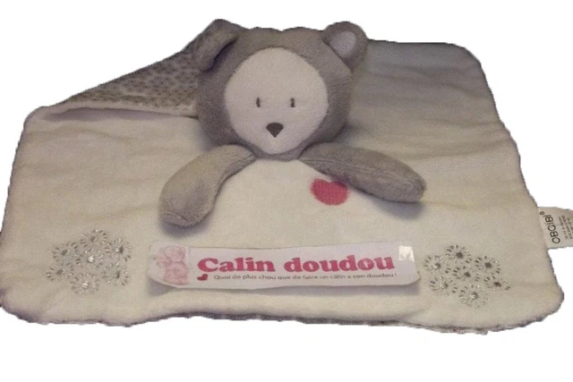 Doudou Obaibi / Okaidi Ours Blanc etoile neige cœur rose  Plat