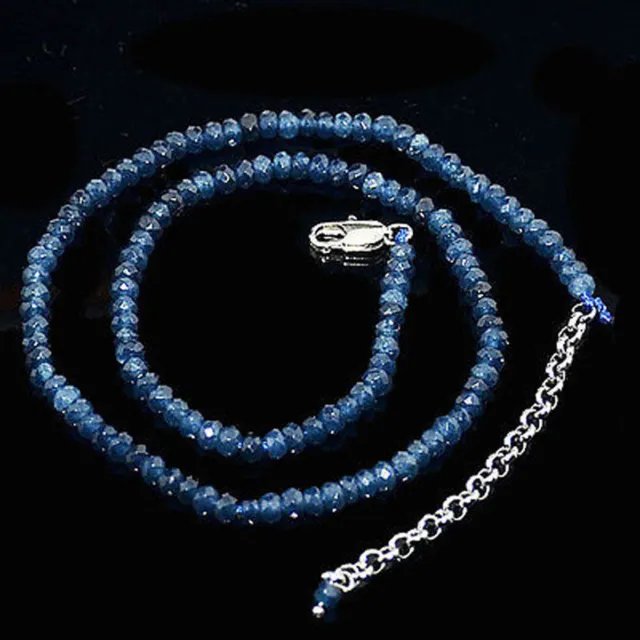 Fine 2x4mm Faceted Kyanite Rondelle Gems Beads Necklace 18" Silver Clasp AA