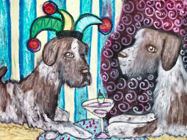 GERMAN WIREHAIRED POINTER Martini Dog Art Print 2.5 x 3.5 ACEO Miniature KSams