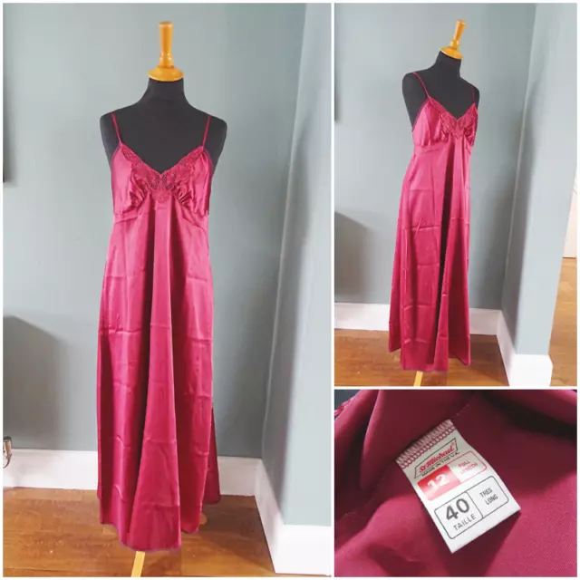 Camicia da notte vintage anni '80 San Michele rosso borgogna pizzo raso donna anni '80