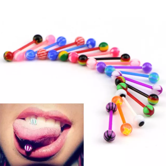 20Pcs Multicolor Stud Tounge Rings Bar  Barbell Body Piercing Jewelry Sp_tu