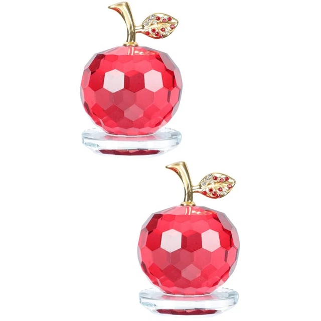 2 Pcs Weißer Kristall Kristall-Apfel-Ornament Sammlerfiguren Kristallskulptur