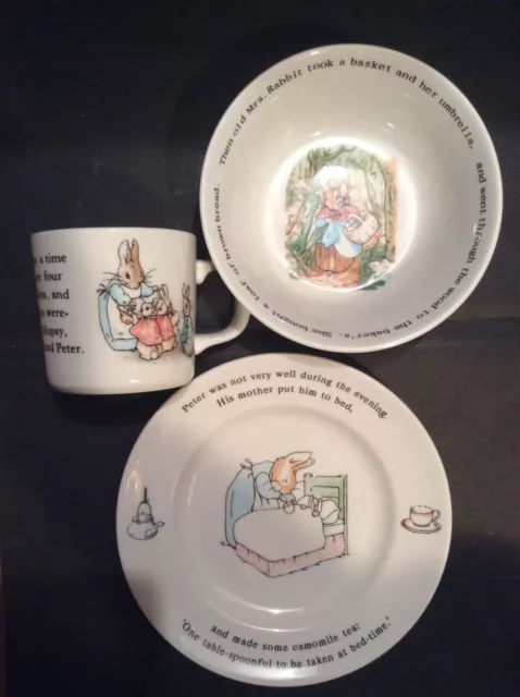 1991 "PETER RABBIT" WEDGWOOD (3) PIECE PORCELAIN NURSERY SET ~ by BEATRIX POTTER