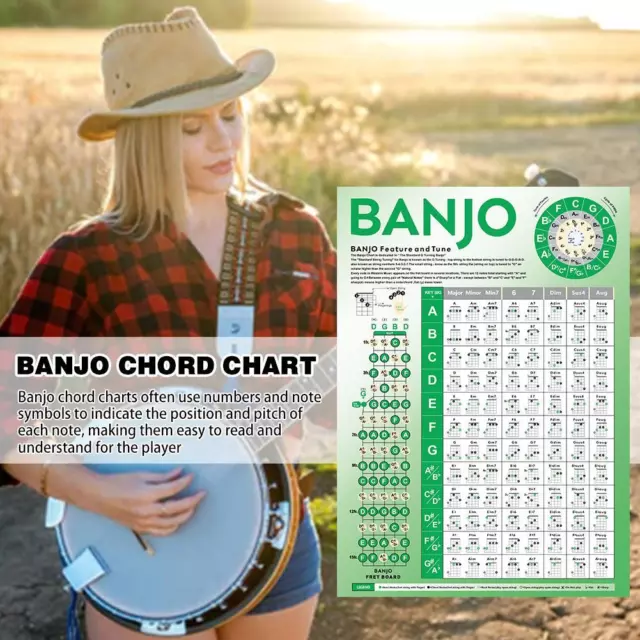 Banjo Akkord Chart Poster einfache Akkorde Anfänger L1C2