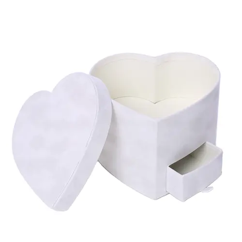 Heart Shape Flower Box With Compartment and Ribbon Handle Velvet Finish Hat Box