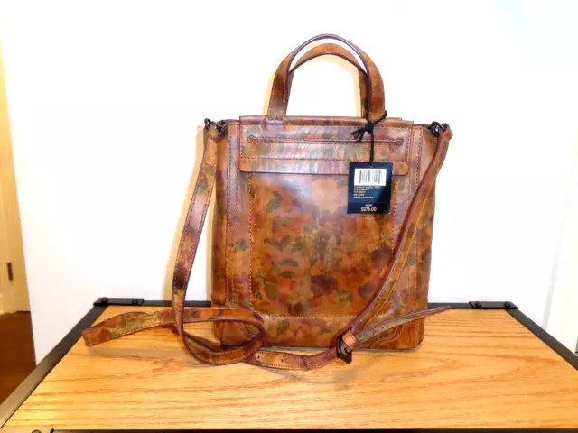 Rare FRYE "Charlie" Tan Leather Floral Crossbody Small Tote NWT Gorgeous!!