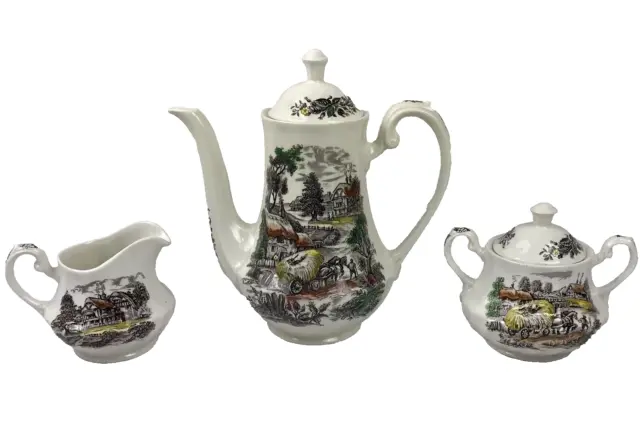 Yorkshire Staffordshire Ironstone English Tea Coffee Pot Creamer Sugar Bowl Set