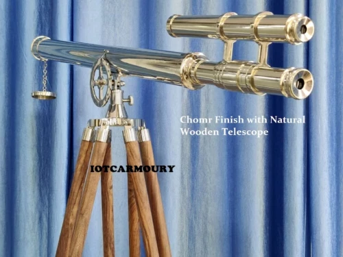 Double Barrel Floor Standing Chrome Finish Griffith Astro Telescope With Natural