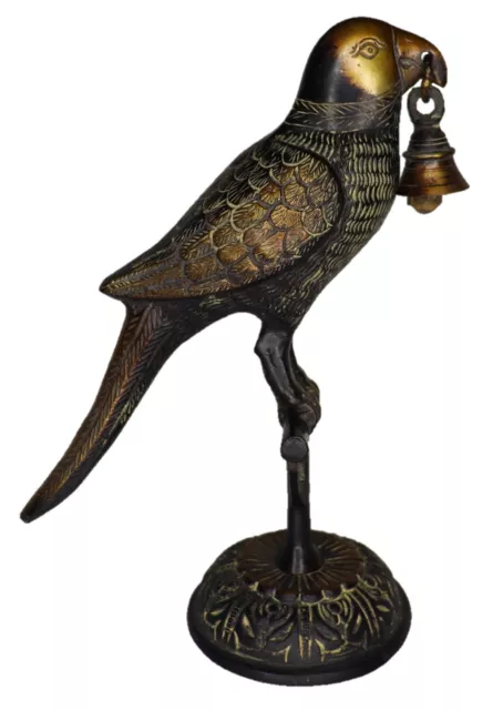 Estatua de loro con campana hecha a mano escultura de pájaro de latón escultura de decoración del hogar