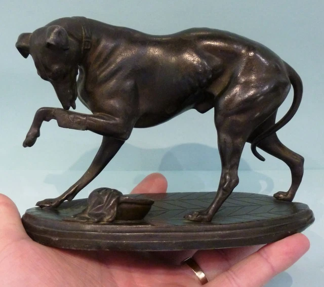 Antique Spelter Greyhound Whippet Dog Sculpture Licking Bandage Adelgunde Vogt
