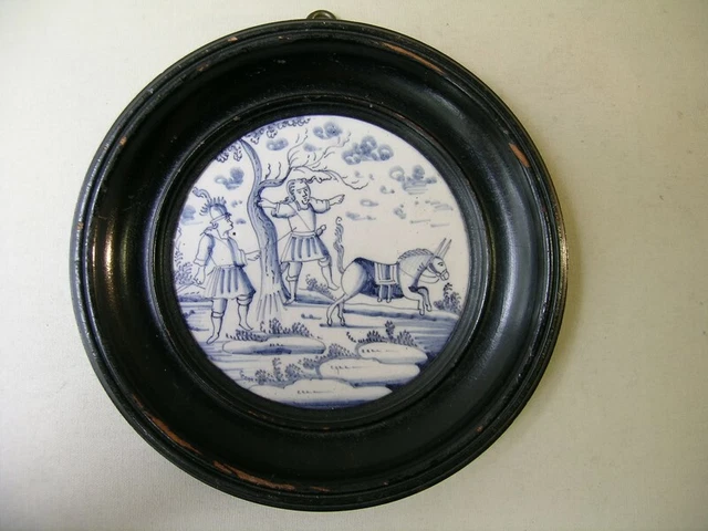 Antique 18th century biblical Delft blue tile (Samuel 18:9-13) Absalom