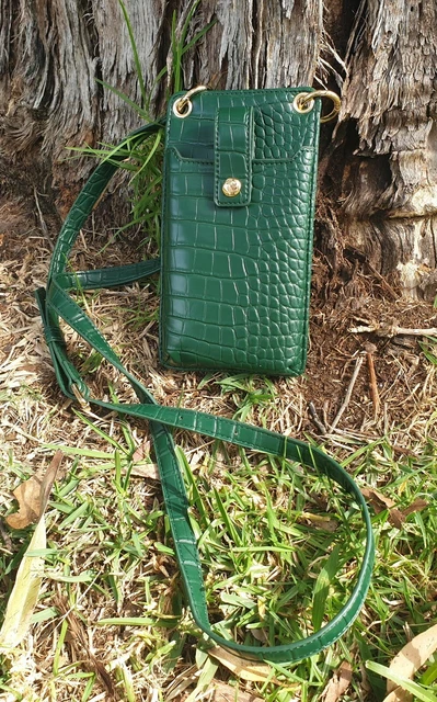 Sussan Green Crossbody Wallet Bag Faux Crocodile Leather recycled phone slot
