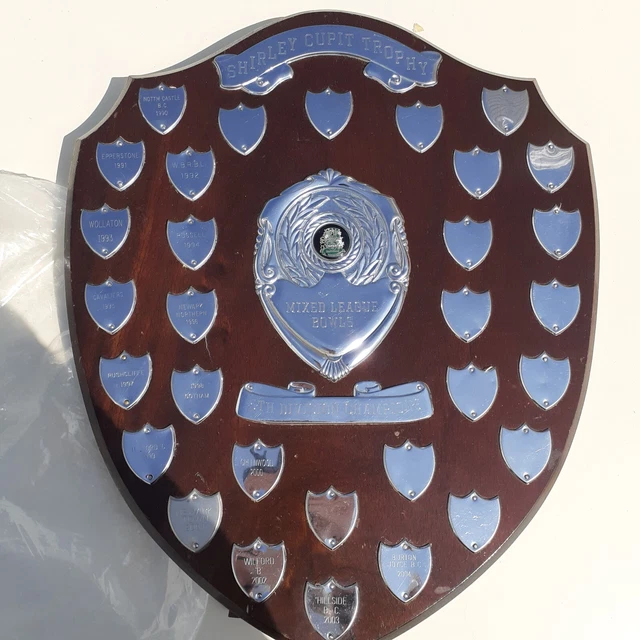 VINTAGE ANTIQUE Wooden Shield Award Trophy 1990
