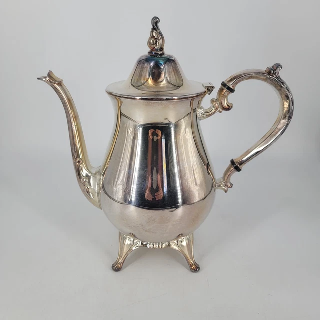Wm Rogers Silverplate Coffee/Tea Pot Footed Hinged Lid Unused Condition