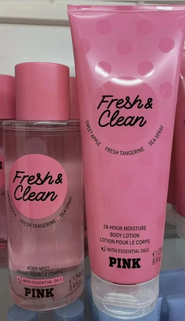 Victorias Secret PINK Fresh And Clean Body Mist & Body Lotion 2pc Set New!
