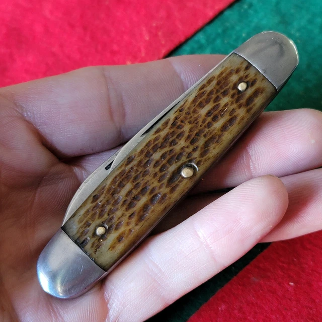 OLD VINTAGE ANTIQUE Utica New York Bone Stag Cigar Jack Folding Pocket