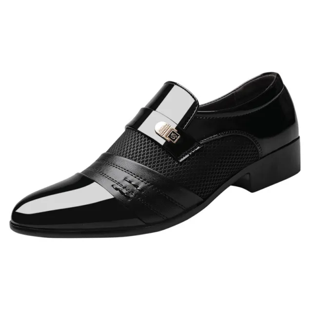 Men Slip On Formal Shoes Business Pointed Toe Patent Leather Trendy Loafer Shoes