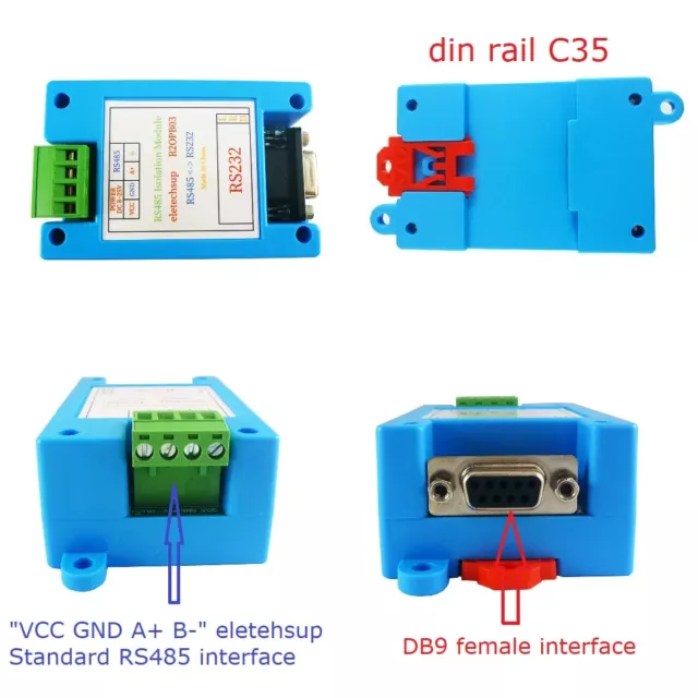 R2OPB03 12V 24V RS232 to RS485 Isolator Converter COM Serial Port UART Modbus