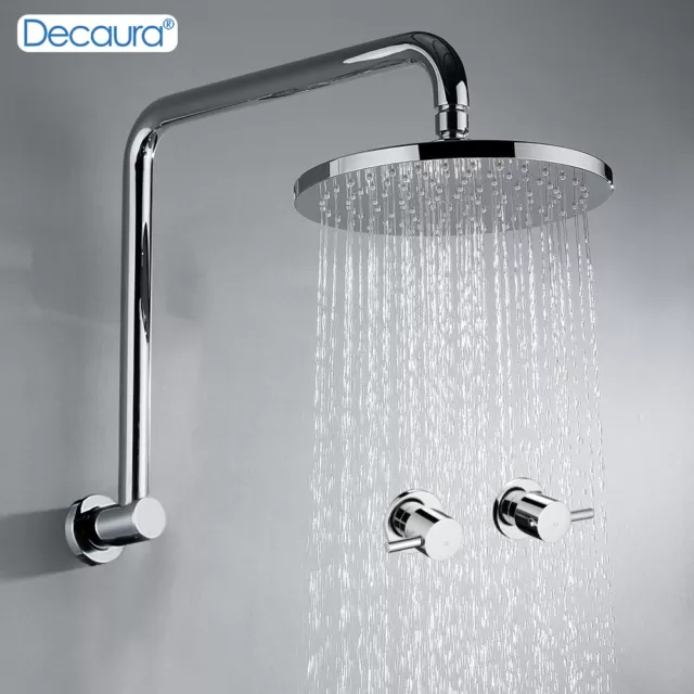 Decaura rain shower head 9" round and gooseneck shower arm shower taps chrome