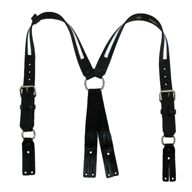 New Boston Leather Leather Reflective Button End Fireman Work Suspenders New Boston Leather Leather Reflective Button End Fireman Work Suspenders