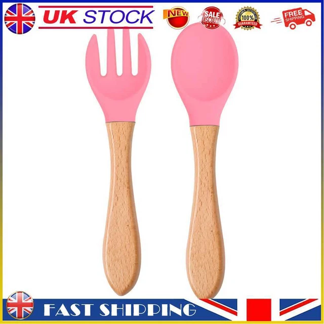 Baby Wooden Silicone Feeding Spoon Toddlers BPA-free Tableware (14) #gib