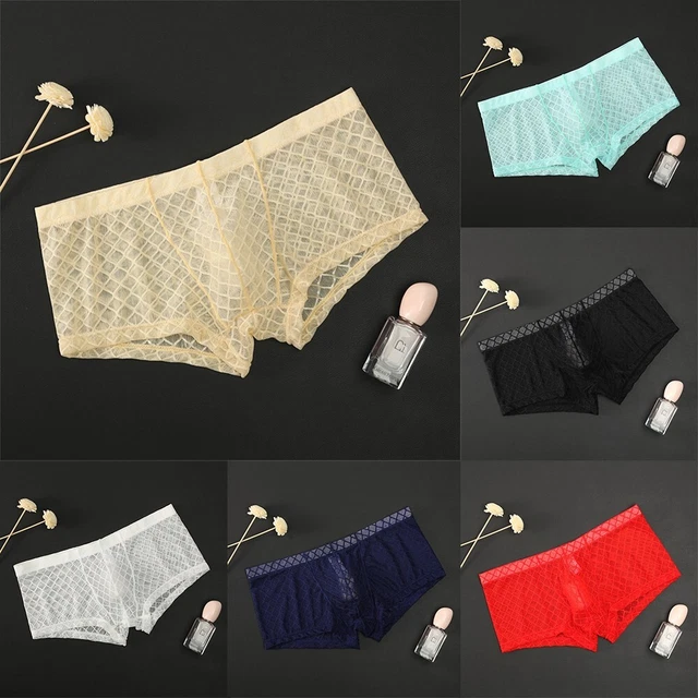 Nuovi Slip Boxer Uomo Pantaloni Corti Morbidi Colore Solido Sottili Bauli Traspa