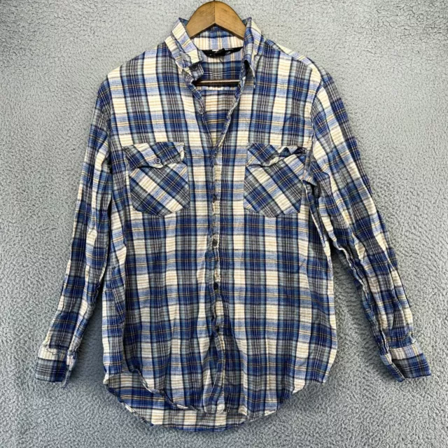 Vintage Northwest Territory Flannel Shirt men's Medium Blue Plaid Check 70s 80s