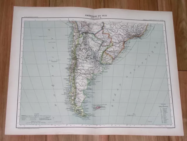 1907 Original Antique Map Of Argentina Falklands Chile / South America