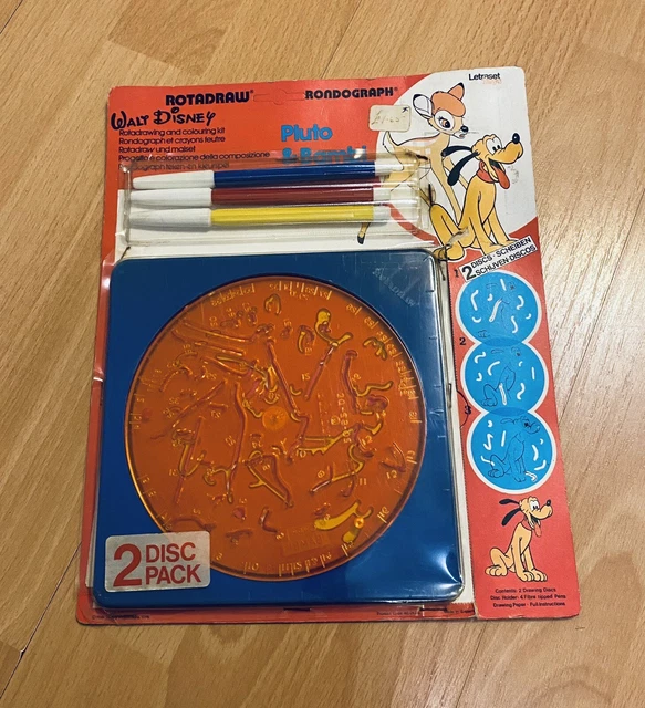 VINTAGE WALT DISNEY Rondograph Rotadraw - PLUTO & BAMBI 2 Disc Letraset ...