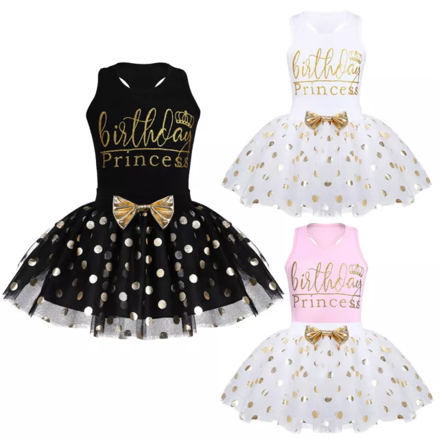 Kids Girls Princess Dress Birthday Outfits Cotton Tops Polka Dots Tutu Skirts