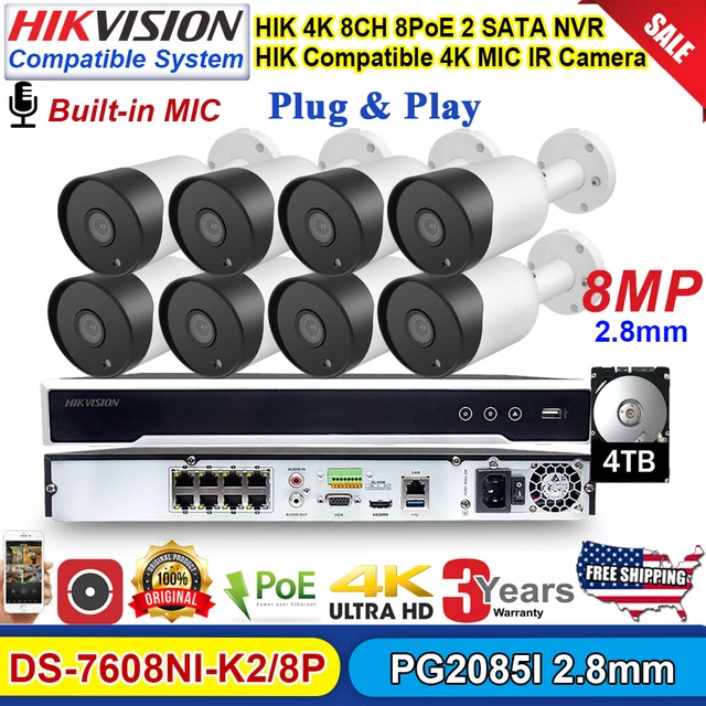 HIKVISION COMPATIBLE PLUG&PLAY 4K 8CH CCTV System IR 8MP Mini Bullet