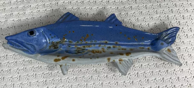 Pottery Fish Platter Trinket Tray Blue Figural Art 21”