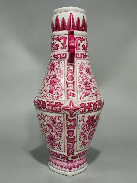 Estate China Qing Freehand Sketching Famille Rose Porcelain Flowers Vase 2