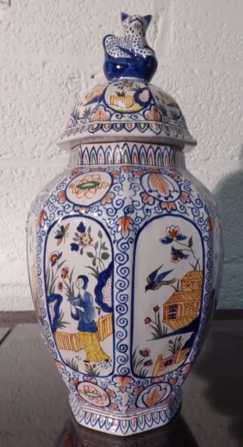 Large antique delftware jar dutch pottery ceramic Delft signed chinese vase