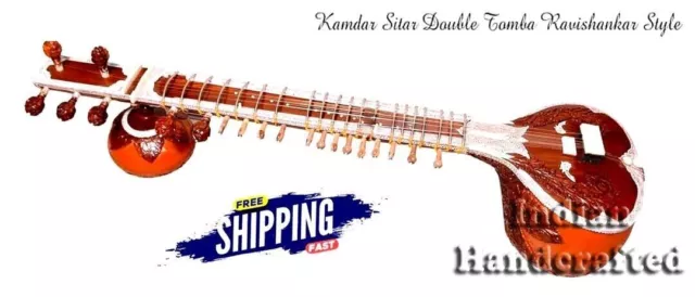 Professional Ravishankar Style Hand Craved Musical Instrument Double Tumba Sitar