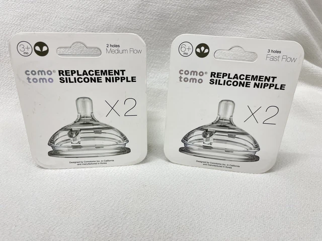 Comotomo Silicone Replacement Nipple 2 Packs - Med Flow 3+mo & Fast Flow 6+mo