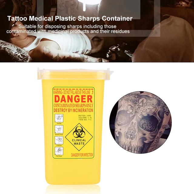 Tattoo Medical Plastic Sharps Container Biohazard Needle Disposal 1L Size ADS